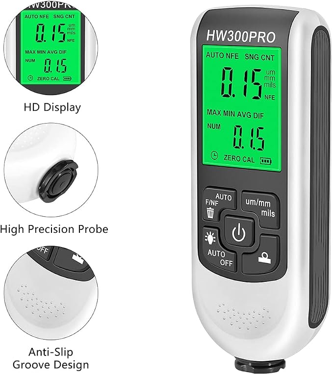 EMVANV Paint Thickness Gauge, Digital Meter Probe Paint Thickness Gauge Zero Calibration Digital Display Car Coating LCD(White)