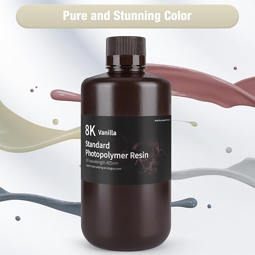 ELEGOO 8K Standard Resin, 405nm Rapid UV-Curing 3D Printer Resin, Higher Precision, Lower Shrinkage 3D Photopolymer Resin for 8K/12K/14K 3D Printer and LCD/MSLA/DLP 3D Printing, Vanilla 1000G
