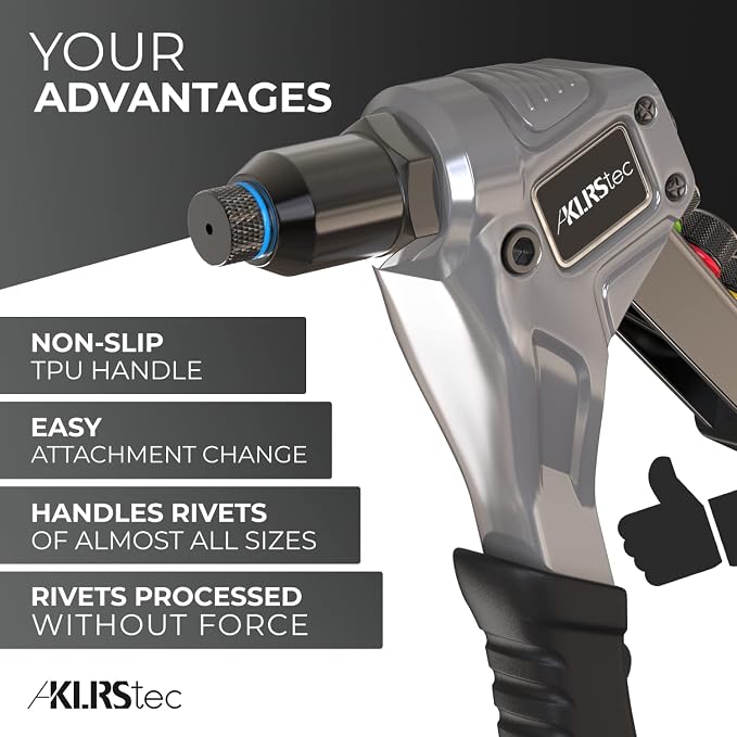 KLRStec Professional Rivet Gun Kit incl. 120 Pop Rivets and 4 HSS Drills - High quality Pop Rivet Tool Kit for processing Blind Rivets