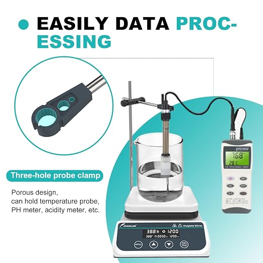 JOANLAB Magnetic Stirrer Hot Plate HS-6PRO | 310°C, 50-1500 RPM, 3L Stirring Capacity | Digital with Timer, External Probe Included, 110V