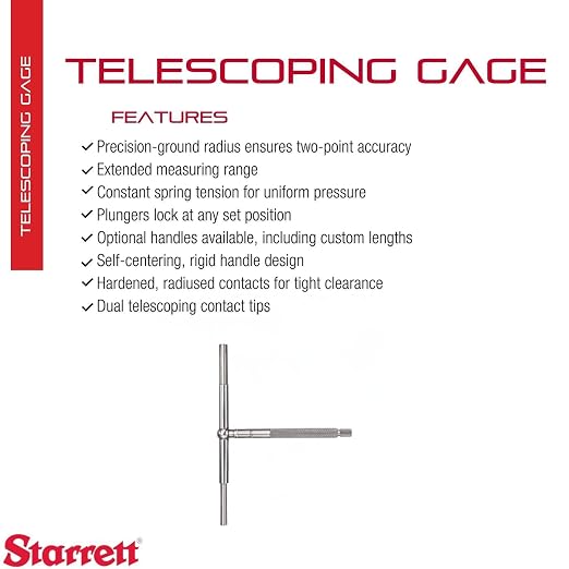 Starrett Telescoping Gage, Self-Centering with Two Arms - Ideal for Determining True Size of Holes, Slots and Recesses - 3-1/2" - 6" Range, 2-3/8" Handle Length - 579F