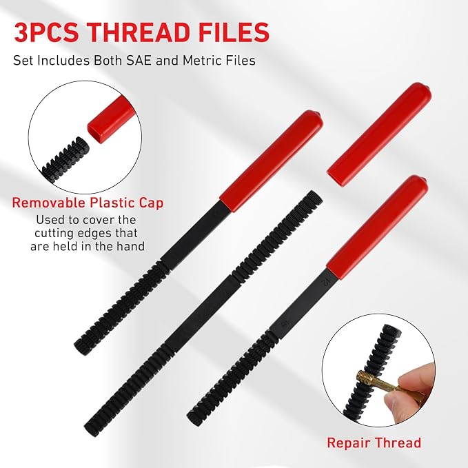 61Pcs Thread Restorer Kit, Rethread Repair Tool, UNC, UNF & MetricThread Chaser Set with Thread Pitch Gauge, Repair or Reshape Damaged Threads on Bolts, Screws, or Nuts