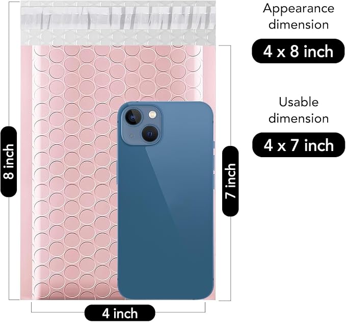 Fuxury Bubble Mailers 4x8 Inch Light Pink 200 Pack Padded Envelopes Usable Size 4x7" Thick Mailing Envelopes Bubble Opaque Padded Mailers Shipping Bags for Mailing Jewelry Makeup Small Business#000