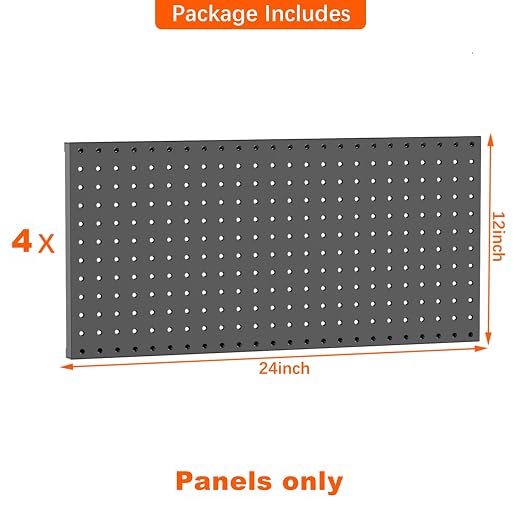 TORACK 4-Pack 12x24 inch Metal Pegboard Panels for Wall, Garage Tools Pegboard for Workbench, Modular Peg Board, Tool Organizer Board for Pegs(Black)