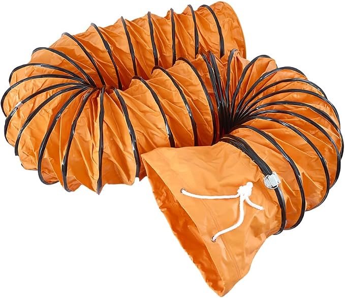 25FT Flexible Duct Hose PVC Flame Retardant Duct Hosing with S Hook & Steel Support for 8IN Utility Blower Exhaust Fan