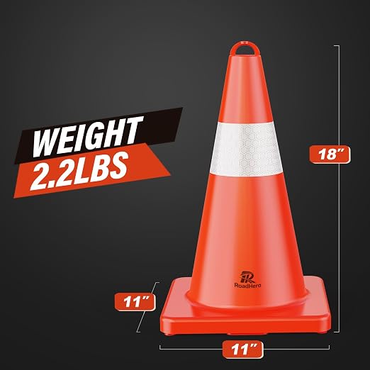 RoadHero Traffic Cones 18 Inch, 6 Pack Safety Cones with Handle, Orange Cones with Reflective Collar, Cones for Parking Lot, Sport and Driving Training, Road Safety, Construction Events