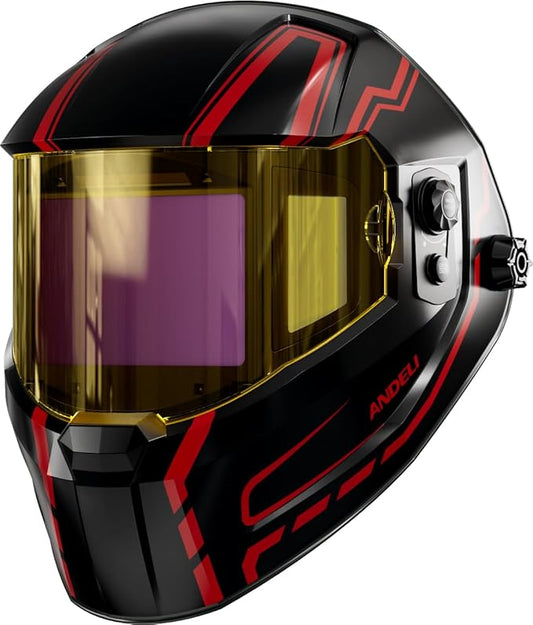 ANDELI Auto Darkening Welding Helmet-Full Digital Filter with Internal Display, 7.2"x3.2" Extra Wide Panoramic View, Type-C Fast Charging True Color Wide Shade 4/5-9/9-13 for Weld Cut Grind