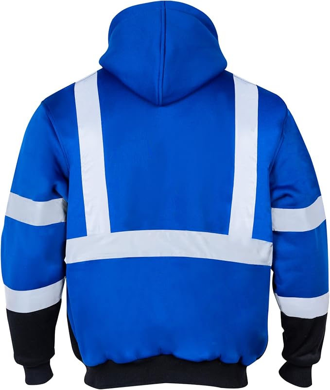 VENDACE Men's ANSI Class 3 High Visibility Safety Reflective Sweatshirts Wool Fleece Zipper Jacket Hoodie with Black Bottom(Royal Blue,2XL)