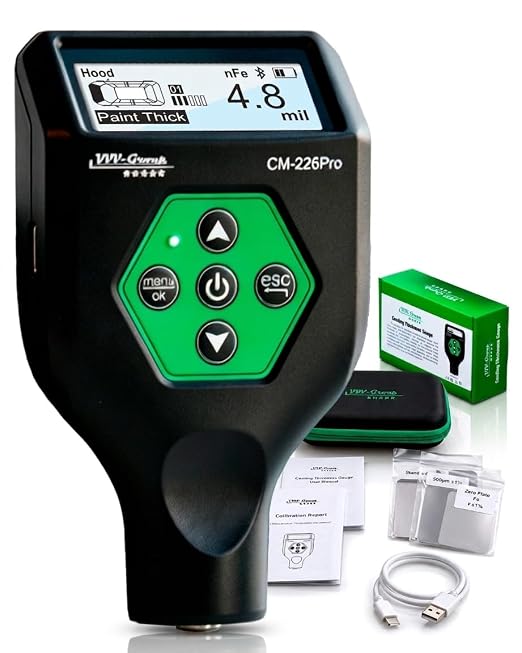 Paint Thickness Gauge CM-226Pro with Bluetooth App for iOS & Android, Rechargeable Coating Thickness Tester for Cars, Fe/NFe/Fe+Zn Detection, Car & Normal Modes, Auto Body Paint Meter