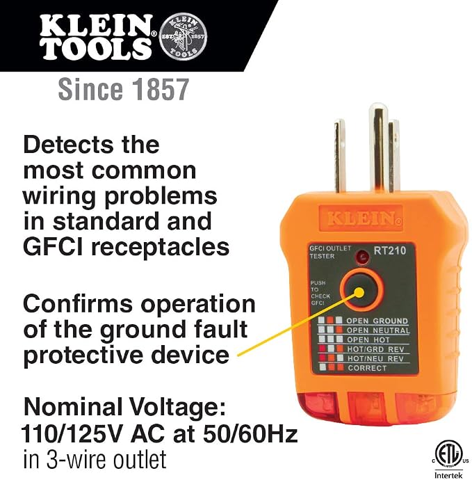 Klein Tools ET140 Pinless Moisture Meter & RT210 Outlet Tester, Receptacle Tester for GFCI/Standard North American AC Electrical Outlets, Detects Common Wiring Problems