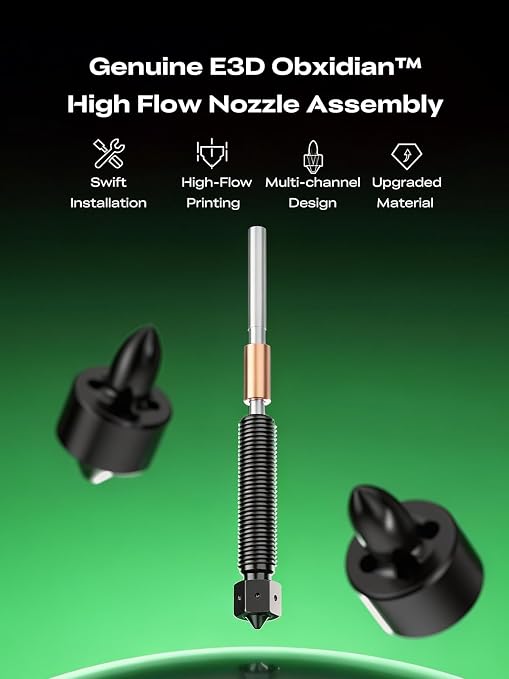 Creality K2 Plus Genuine E3D Obxidian High Flow Nozzle 0.6mm for for K2/K2 Pro/K2 Plus/Creality Hi, Multi-Channel Design for Extreme Speed & Ultimate Wear Resistance