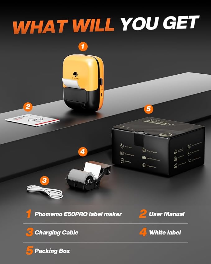 Phomemo Industrial Label Maker, 2" Bluetooth Portable Label Printer, Compatible Whith Mobile APP & PC Editor, Rechargeable 2600mAh, Wire and Cable Labeling Machine