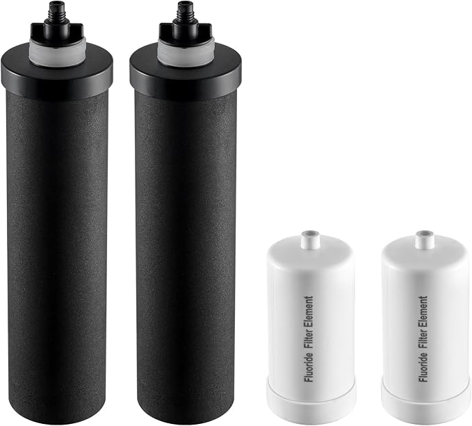 VEVOR Water Filters Replacement, Purification Elements, Replacement Filters, Gravity Water Filter System, Compatible with Most Brands, Pack of 4 (2 Activated Carbon Filter + 2 Defluorination Filter)