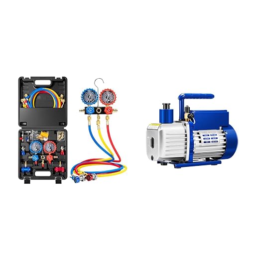 VIVOHOME HVAC Manifold Gauge Set for R134a R1234yf R454B R410a R32 with 5ft Hoses Quick Couplers and Can Taps and 1/3 HP 4.5 CFM A2L HVAC Vacuum Pump with Sparkless Motor for R32 R1234yf R454B R410a