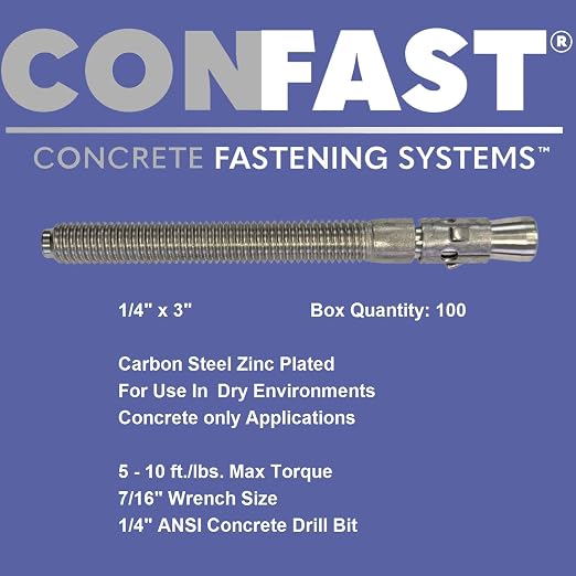CONFAST 1/4" x 3" Wedge Anchor Zinc Plated (Box of 100)