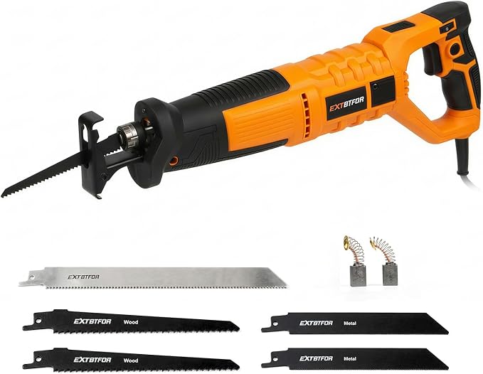 7Amp Reciprocating Saw, 360° Rotating Handle Power Reciprocating Saw with Variable Speed,1-1/10"Stroke Length Equipped with 5 Saw Blades for Wood,Metal Sheets and PVC Cutting