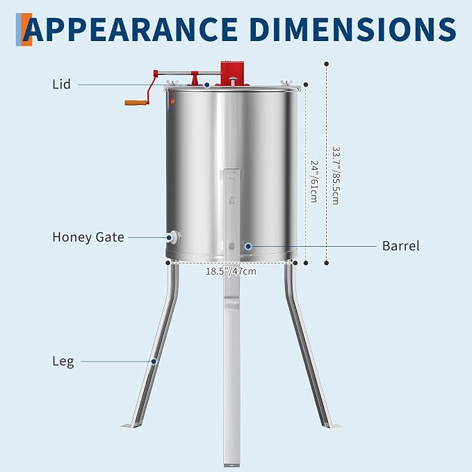 4-8 Frame Honey Extractor Spinner, Stainless Steel Manual Beekeeping Centrifuge