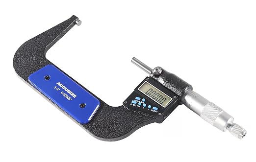 Accusize Industrial Tools 3-4''/75-100 mm 7 Keys Electronic Digital Outside Micrometers, 0.00005'' Or 0.001 mm Resolution, Ac21-4022 | IP54 Rated, 0.00005"/0.001 mm Resolution, 7-Key, ±0.003" Accuracy