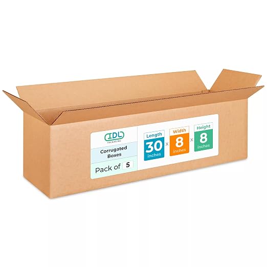 Long Shipping & Moving Boxes 30 x 8 x 8 inches (5-Pack) - Extra Strength 200 lb vs Regular - USA-Made Corrugated Packing Boxes for Moving - Packaging & Shipping Box for USPS, FedEx by IDL Packaging