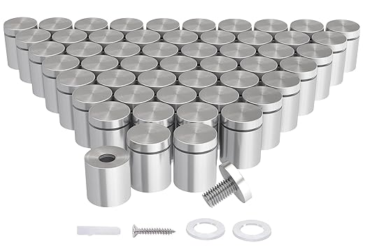 LuckIn 50-Pack Standoff Screws (1 in. Dia x 1 in. L), Stainless Steel Standoff Mounting Hardware for Acrylic Signs, Silver
