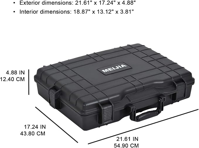 MEIJIA Waterproof Hard Camera Case,Hard Laptop Case,Hard Case with Customized Fit Foam Included, Elegant Black,Fit for computers,camera,lens (21.62"X17.25"X4.87")
