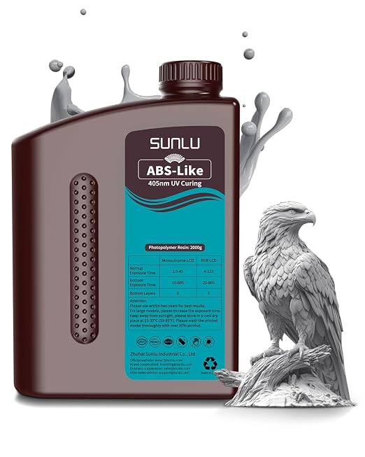SUNLU 2000G ABS-Like 3D Printer Resin, 405nm UV Curing Photopolymer Rapid 3D Resin for 2K 4K 6K 8K LCD/DLP/SLA 3D Printers, Non-Brittle & High Precision & Low Shrinkage, Grey 2KG