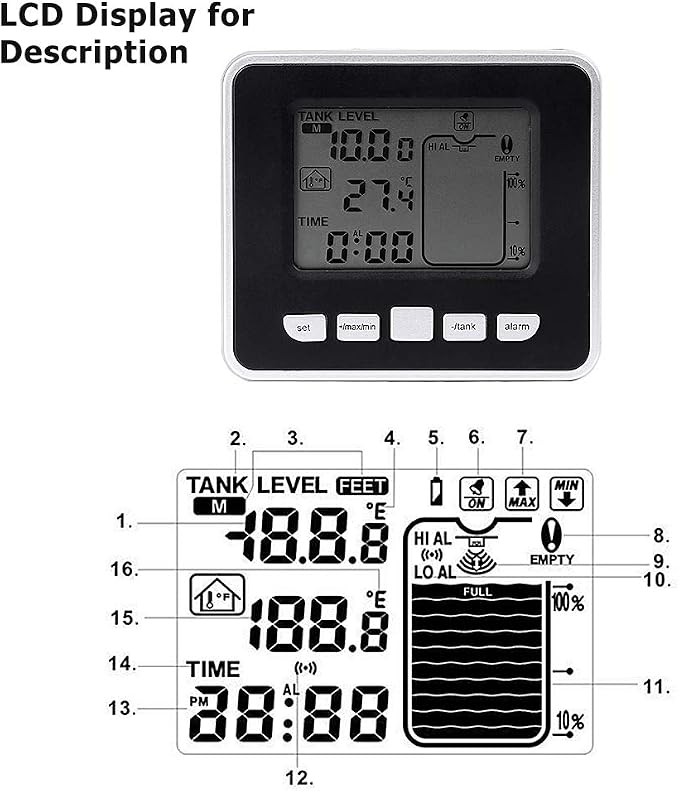 Ultrasonic Liquid Depth Level Meter Water Level Temperature Sensor