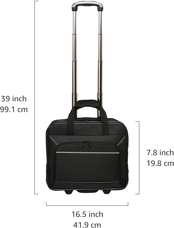 Amazon Basics 15.6" Rolling Laptop Bag for Travel and Business, Briefcase with Wheels, Adjustable Locking Handle, Black