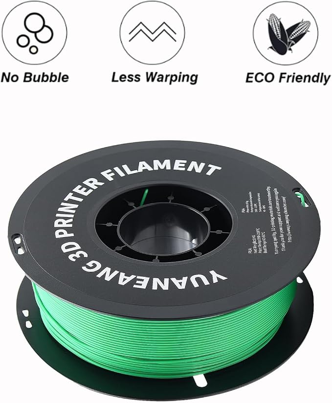 Green PLA 3D Printer Filament 1.75mm, 1kg Spool, ±0.03mm Precision, Low-Warp & Easy Printing, Ideal for Models, Crafts, Prototypes, Decorations & Nature-Themed Prints