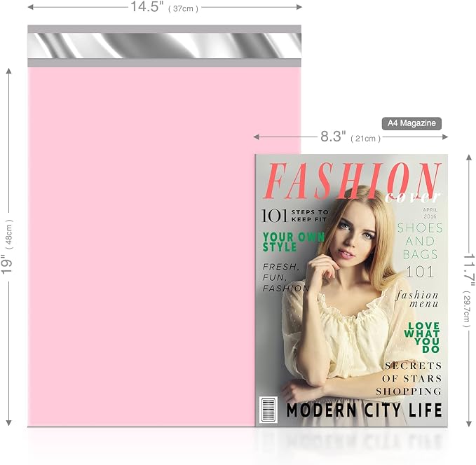 Fuxury Poly Mailers 14.5x19 Inch 50pc Shipping Bags for Small Business Mailing Envelopes for Clothing,Self Seal Shipping Envelopes Waterproof Poly bags Durable Packaging Bags Light Pink