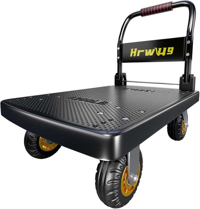 Push Cart, Folding Mobile Platform Trolley (Black) | 360° Swivel Wheels,35.4 “L x 23.6 ”W, 1323 lb.Grey Dolly cart with Wheels