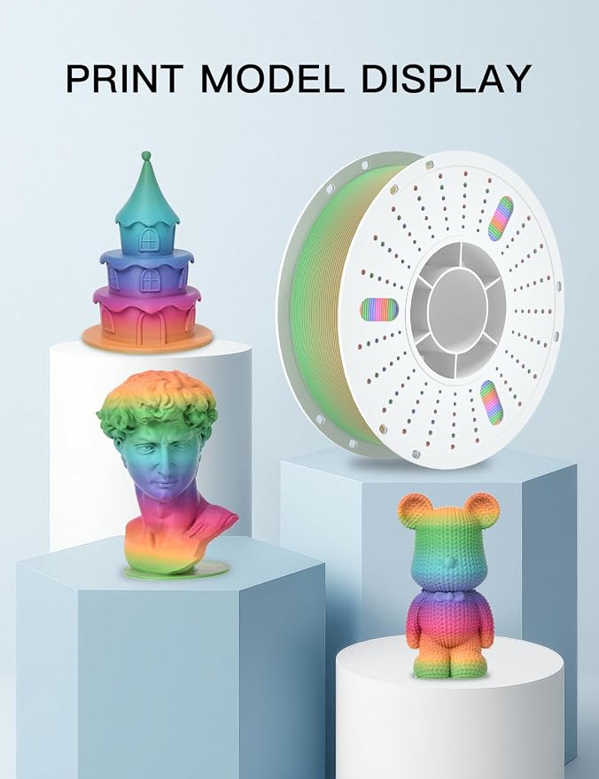 PINBALL Matte Rainbow PLA 3D Printer Filament 1.75mm, Multicolor Fast Color Changing 3D Printing Filament, PLA Filament Dimensional Accuracy +/- 0.02mm, 1 KG (2.2lbs)