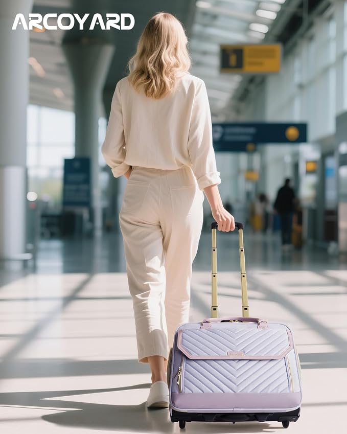 Arcoyard Rolling Laptop Bag Women, Rolling Briefcase for Women for Work, 17 Inch Computer Bag with Wheels, Fashion Flap Laptop Bag With Wheels for Work Business, TSA Friendly Design, Light Purple