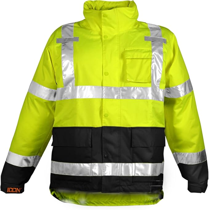 ICON J24122.5X Breathable 300D Polyurethane Hi-Vis Jacket with Reflective Tape, Size 5X, Fluorescent Yellow/Green, Flourescent Yellow/Green