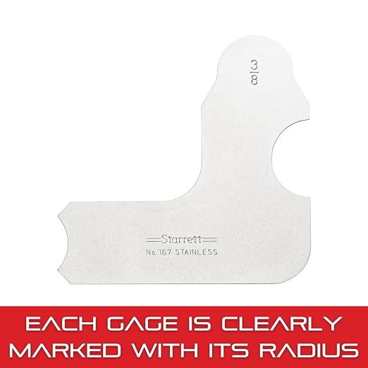 Starrett Individual Radius Gage for Both Convex and Concave Radii - Ideal for Carpenters and Constructions - Stainless Steel, 3/8" Radius Gage, Inch Reading - 167-3/8
