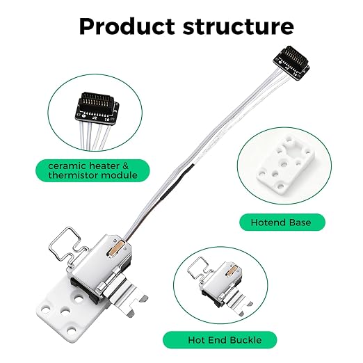 ENOMAKER Bamboo Hotend Heating Assembly Kit for Bambu A1, A1 Mini Series 3D Printer, 300℃ Quick Swap Clamp with Heater&Thermistor, Secure Heat Block Ceramic Heating Base, Mounting Clip Accessory,White