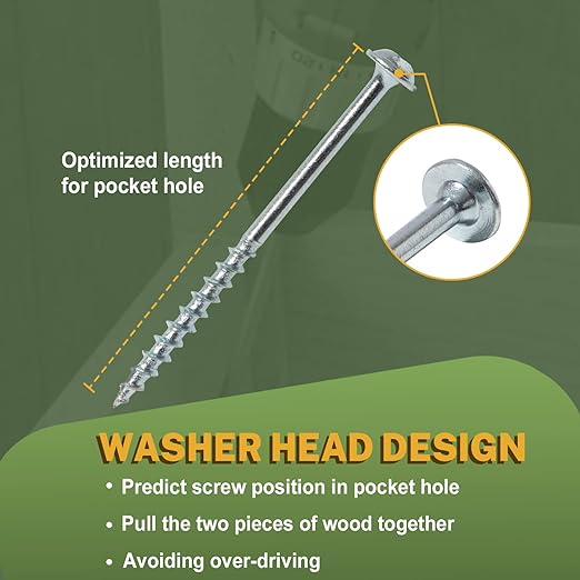 LIONMAX Pocket Hole Screws 1-1/4 Inch, 600 PCS Interior Pocket Screw #8 x 1-1/4", Coarse Thread, Square Drive, Washer Head, Zinc Plated, 150MM Drive Bit Included