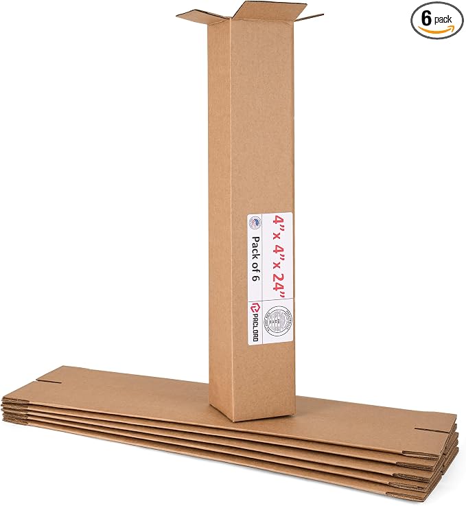 Tall Cardboard Boxes 4"L x 4"W x 24"H (Pack of 6) - USA-Made Packing Boxes for Moving, Shipping, or Storage - USPS, UPS, FedEx Approved - Professional Packing Supplies for Moving | USA-Made Packing Boxes for Moving, Shipping, or Storage - USPS, UPS, Fe...