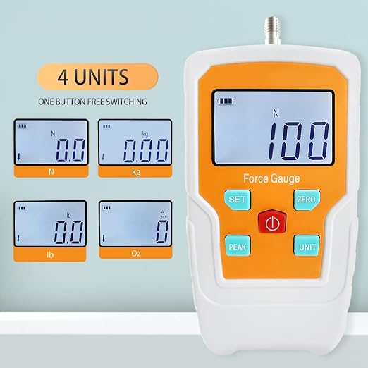 Digital Force Gauge Push and Pull Meter Dynamometer Tension Pressure Tester Thrust Meter Compression Load Plug Force Destructive Tests 100N/10kg/22lbf/360Oz