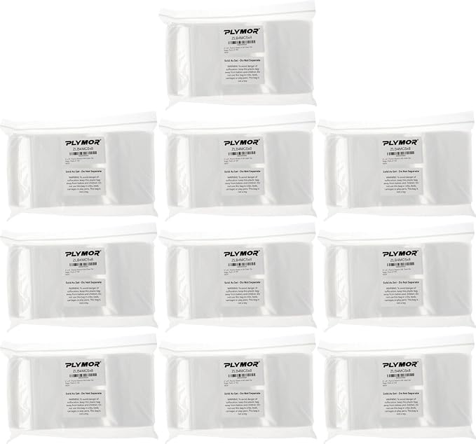 Plymor 5" x 8" (Case of 1,000), 4 Mil Heavy Duty Zipper Reclosable Plastic Bags