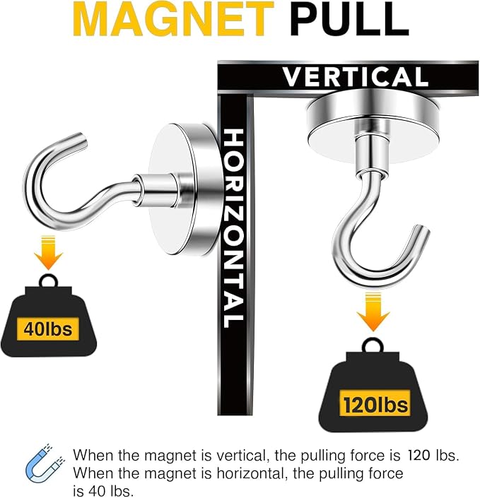 DIYMAG Magnetic Hooks, 120lbs+ Magnet Hook 2026 Cruise Cabin Ship Essentials Heavy Duty Strong Magnets Refrigerator Fridge Hanging for Classroom Beach Vacation Kitchen Grills Home 20 Pack (Silver)