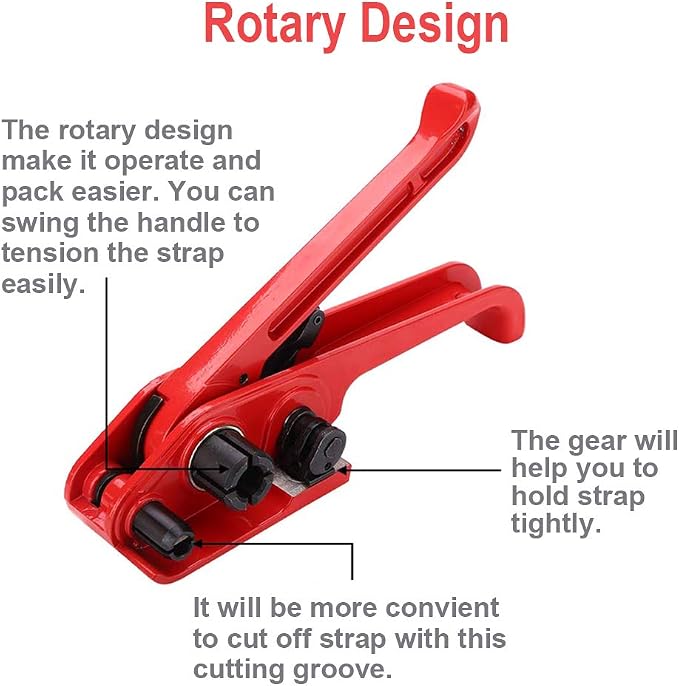Binding Tool Kit for Strapping - Poly Strapping Tensioner Cutter & Sealer Manual Banding Tool Windlass Set for 1/2"- 3/4" Width Polyester Polyproplyn Strap, with 200 Strapping Seals