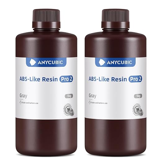 ANYCUBIC ABS-Like Resin Pro 2, 3D Printer Resin with Enhanced Strength and Toughness, High Precision and Minimal Shrinkage, Wide Compatibility for All LCD Resin 3D Printers (Grey+Grey, 2kg)