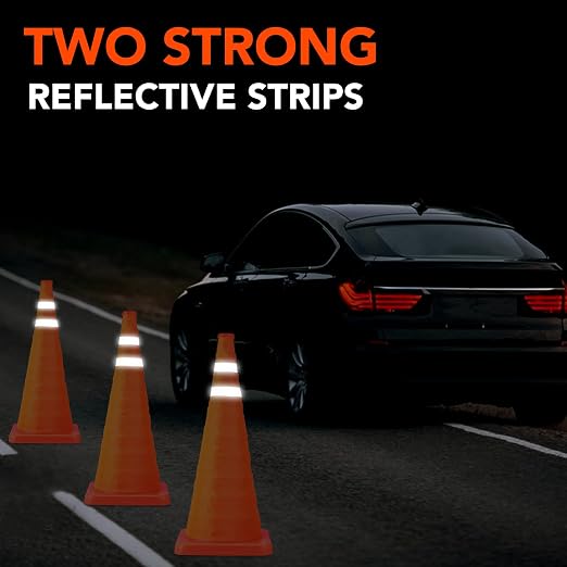 TENKAIWICK 28 Inch 12 Pack Traffic Cones, Collapsible Safety Cones, Multi Purpose Pop-up Cones with Reflective Collar, Orange Cones for Parking lot, Driveway, Driving Training etc