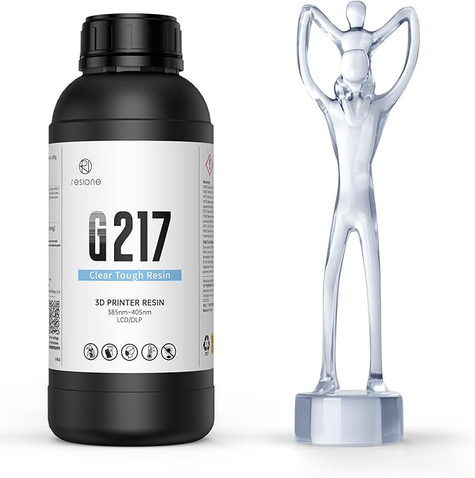 RESIONE G217 Clear Tough 3D Printer Resin, Non-Yellowing Transparent Resin, ABS-Like Strength, High Impact & Tensile Strength, Ideal for Clear Miniatures, Prototypes & Special-Effect Parts, 1KG