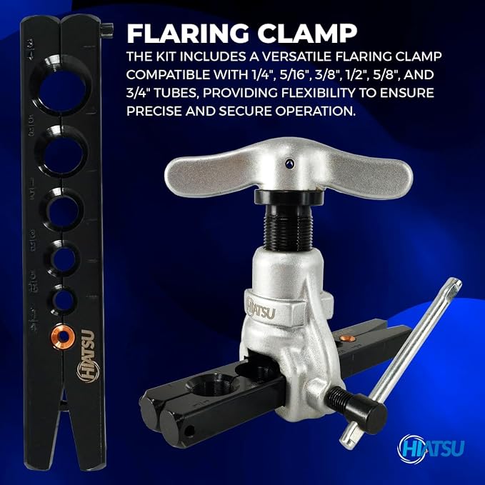 Hiatsu Professional Flaring Tool Kit - Heavy-Duty HVAC Flaring Tool Set with Copper Flaring Tool for 1/4-3/4 Inch Tubing