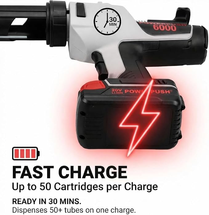6000 Series Cordless Caulking Gun – 20V Lithium Battery Powered Electric 10oz Cartridge Dispenser, Lightweight 3.75 lbs, 1000 lb Thrust, No-Drip Sealant & Adhesive Applicator