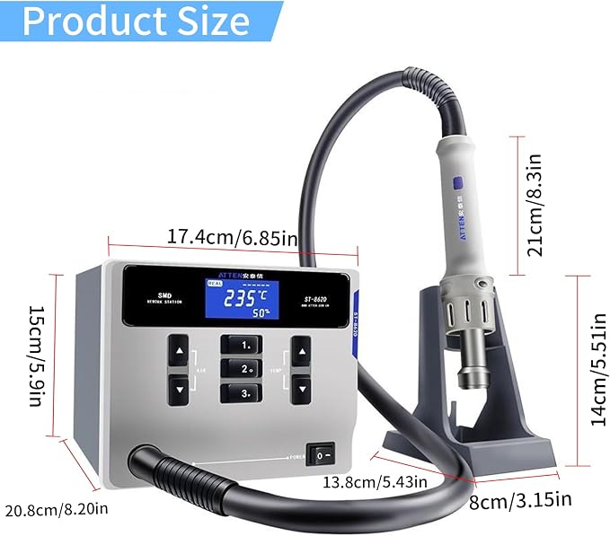 ST-862D Lead-free Hot Air Gun Soldering Station, 1000W Digital Display BGA Rework Station Automatic Sleep Repair Tool for PCB Chip Soldering Repair Desoldering Station