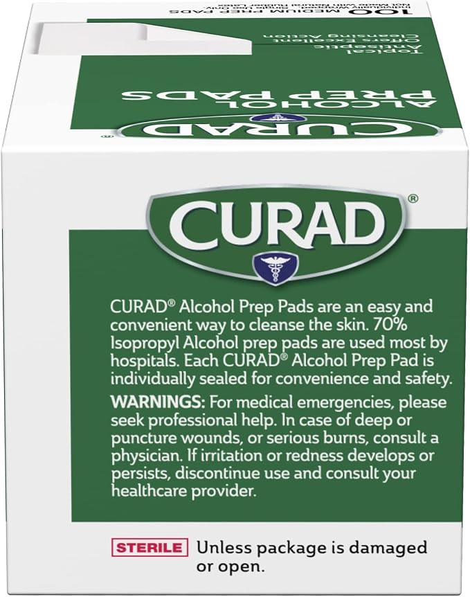 CURAD Medium 2-Ply Sterile Alcohol Prep Pads, Essential for First Aid Kits, 100/Box, Pack of 30