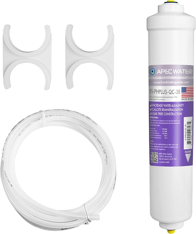 APEC Water Systems PHPLUSKIT-38 10" US Made Alkaline High Purity pH+ Calcium Carbonate Inline Filter Kit with 3/8" D Tubing Quick Connect